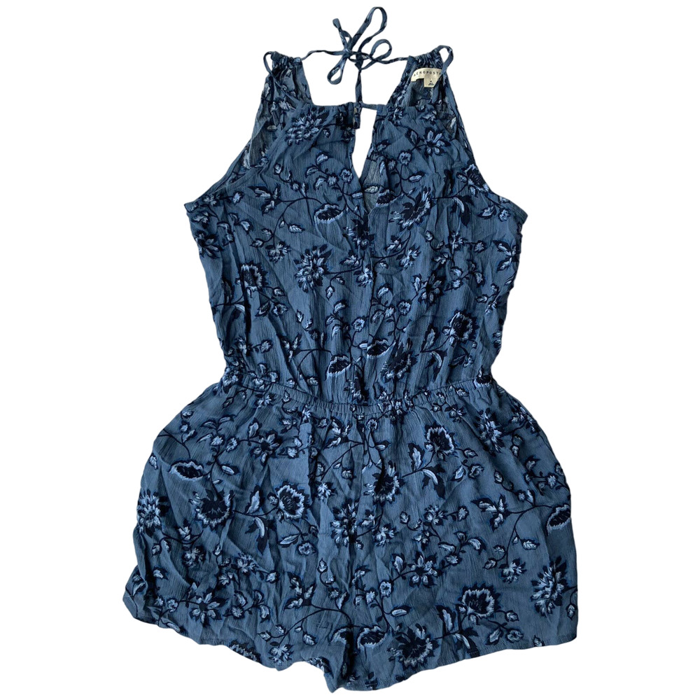 Aeropostale Sz Med Blue Floral Print Romper Jumpsuit Summer Festival Womens